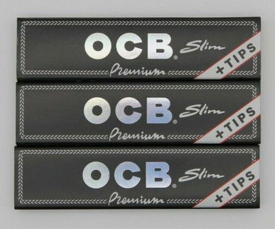 Ocb Slim Rolling Papers Premium + Tips 32 Sheets per Pack 96 Total