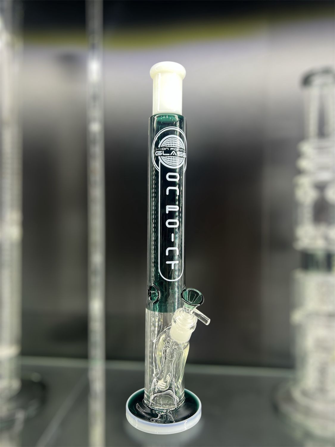 On Point Glass 16” Straight Tube Bong – White &amp; Black Accents
