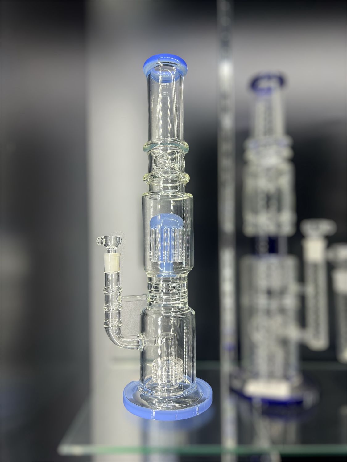 16&quot; Tall Dual-Chamber Perc Water Pipe with Blue Accents