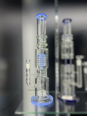 16&quot; Tall Dual-Chamber Perc Water Pipe with Blue Accents