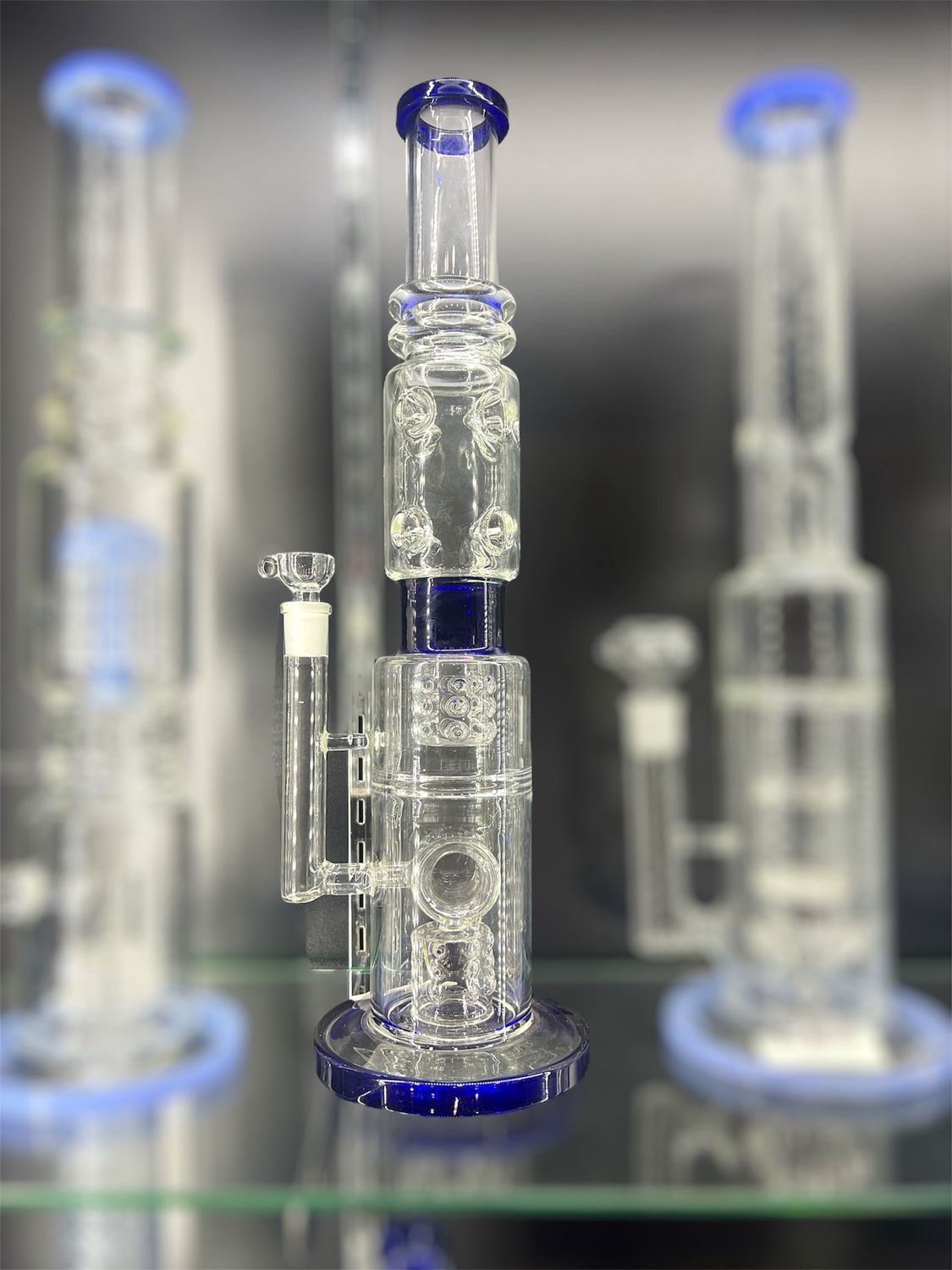 16&quot; Perc Water Pipe with Blue Accents and Matrix Filtration