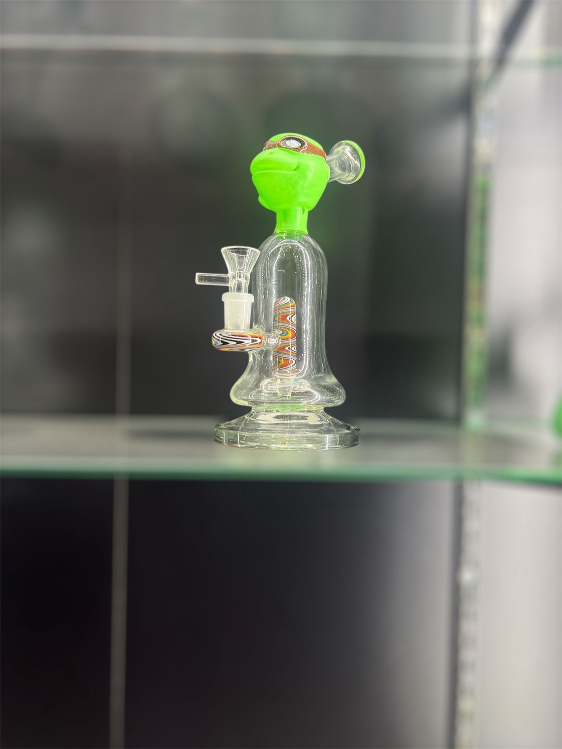 12&quot; Green Monkey Head Glass Water Pipe with Swirled Accents