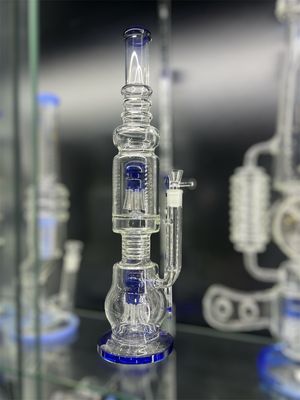 18&quot; Tall Multi-Chamber Water Pipe with Tree Perc and Blue Accents