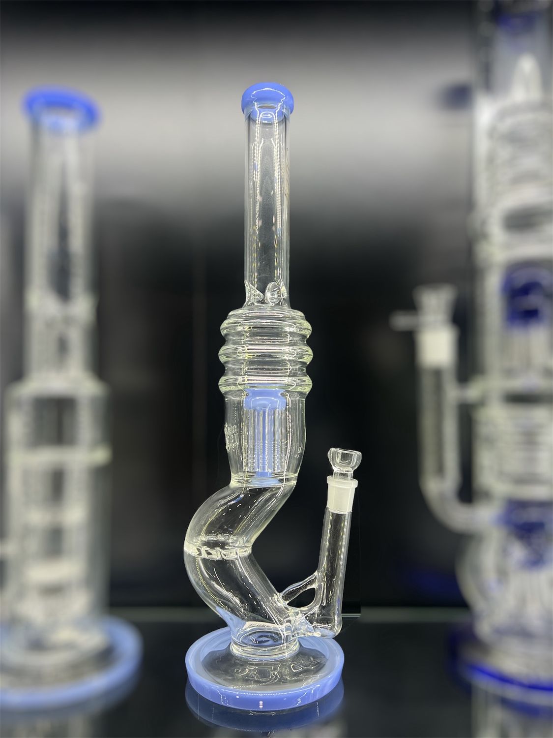 16&quot; Z-Shaped Water Pipe with Tree Perc and Blue Accents