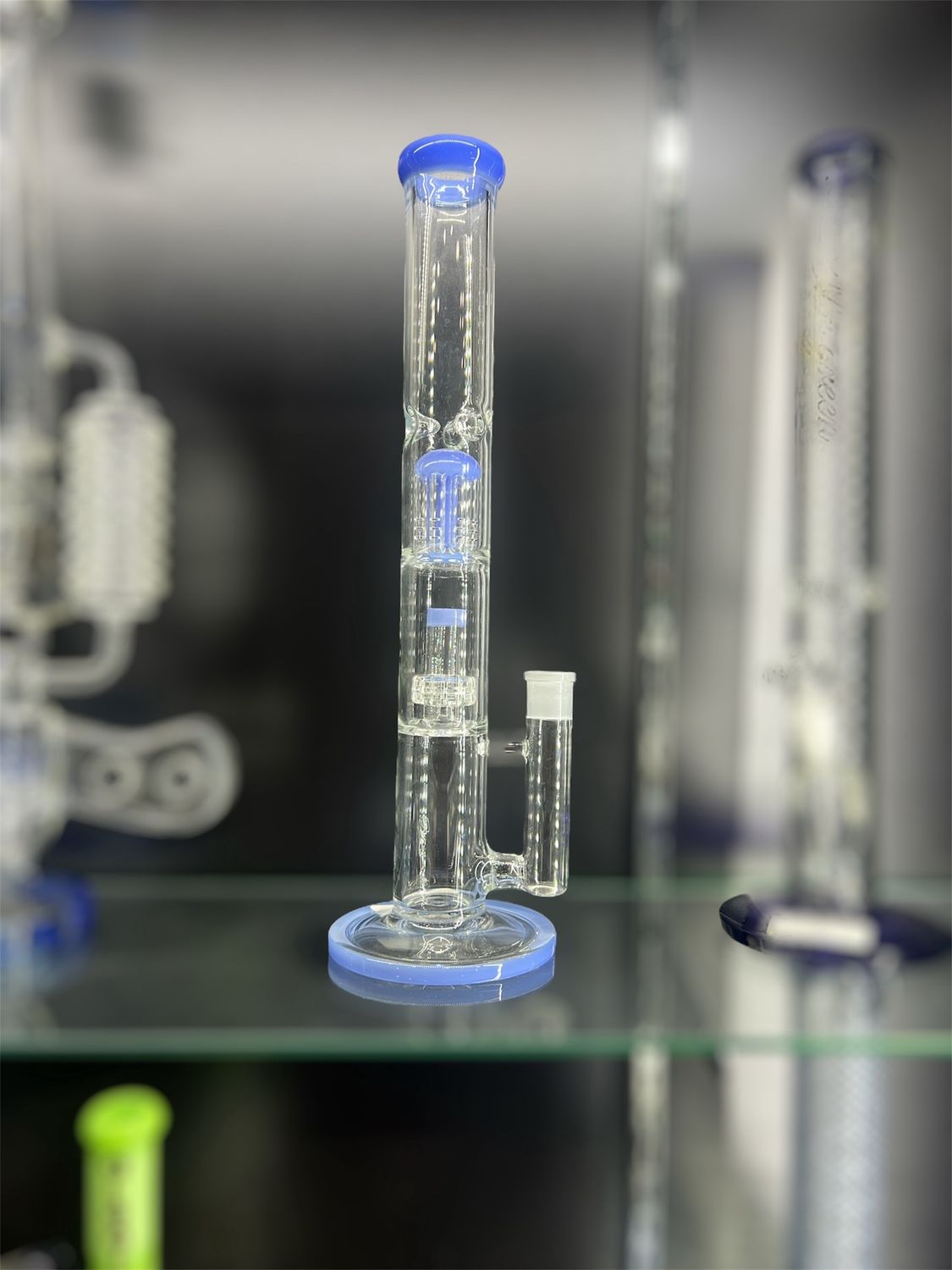 15&quot; Tall Straight Tube Water Pipe with Tree Perc and Blue Accents