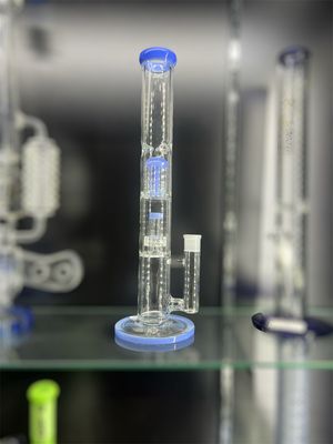 15&quot; Tall Straight Tube Water Pipe with Tree Perc and Blue Accents