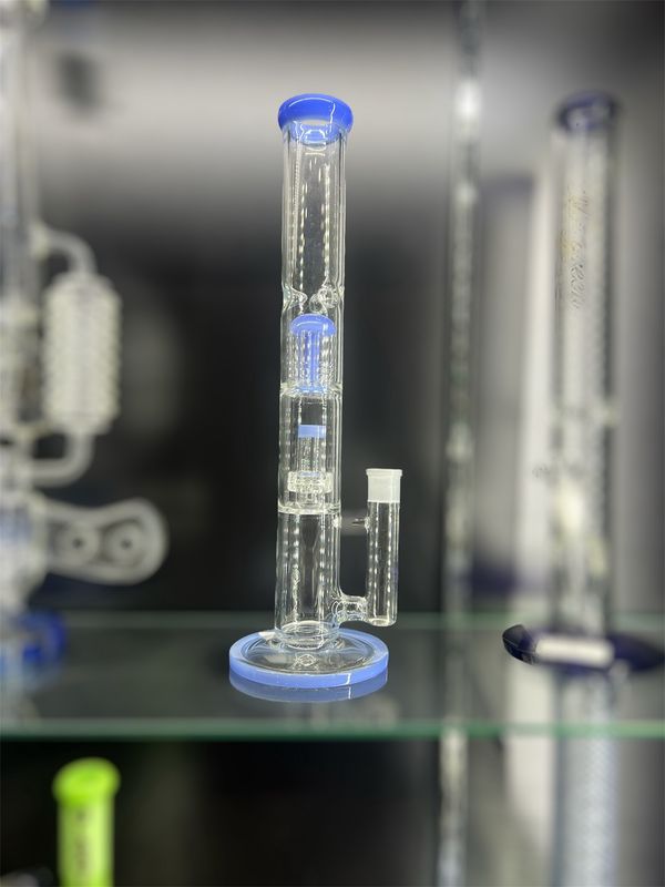 15&quot; Tall Straight Tube Water Pipe with Tree Perc and Blue Accents