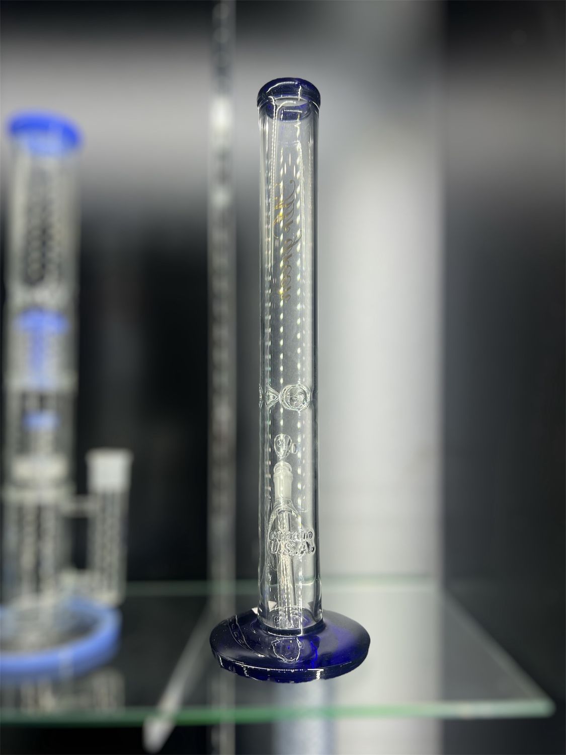 14&quot; Classic Straight Tube Water Pipe with Ice Catcher and Blue Accents