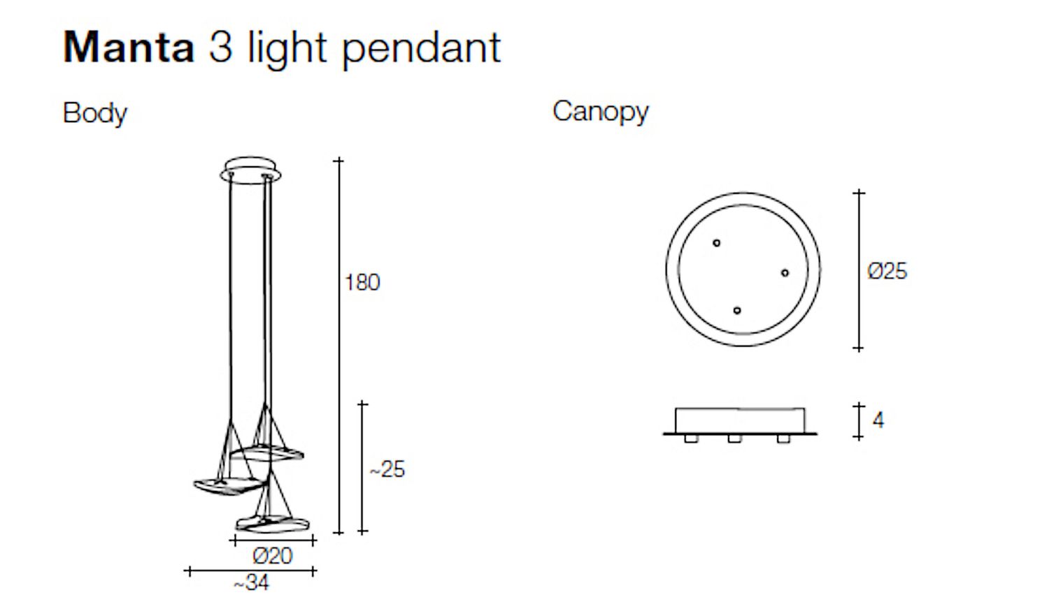 Manta 3 Light hanglamp. Magazijnopruiming
