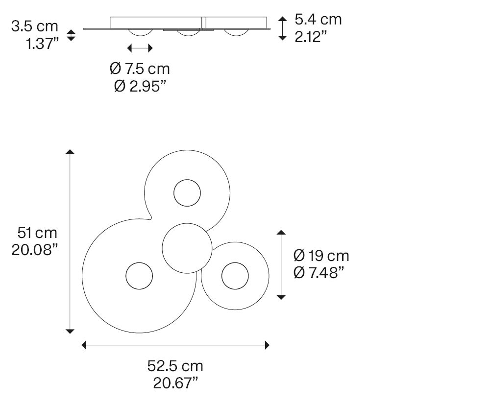 Bugia triple plafondlamp  