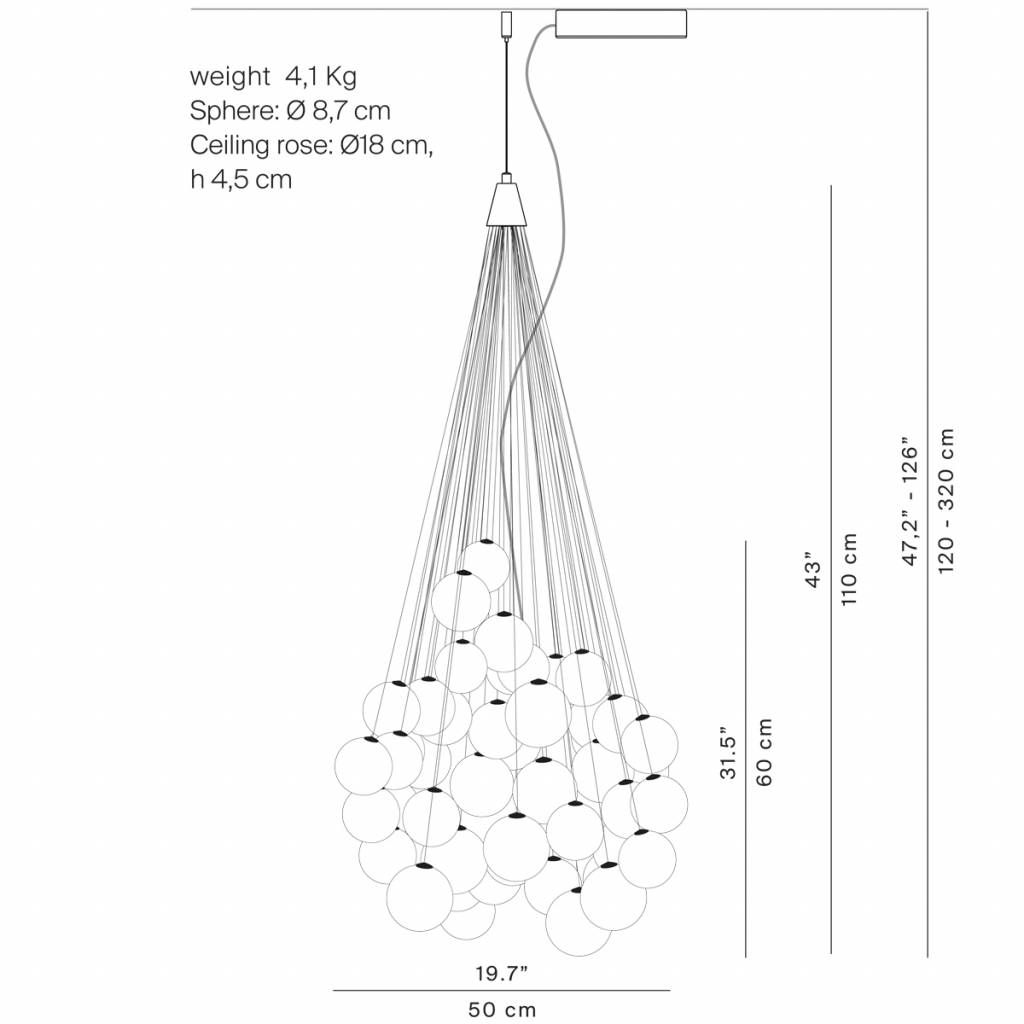 Stochastic hanglamp. 72 spheres