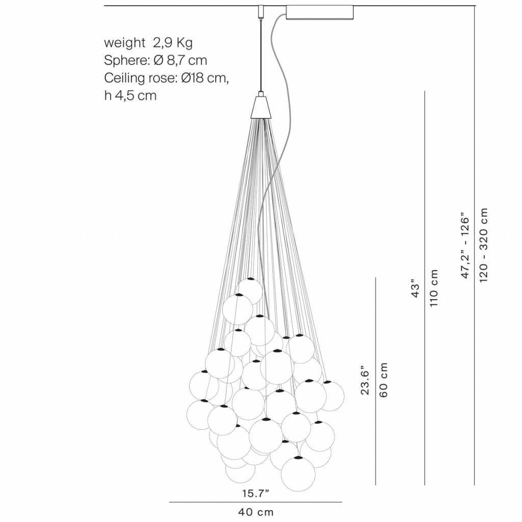 Stochastic hanglamp. 72 spheres