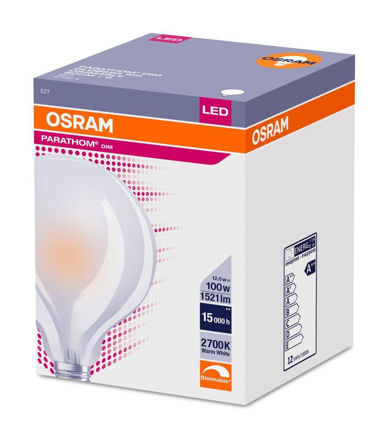 Osram Parathom Retrofit Classic E27 Globe 12W 827 mat