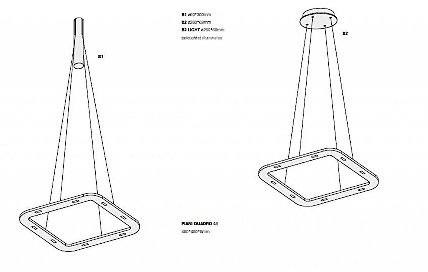 Piani Quadro 48 Down hanglamp