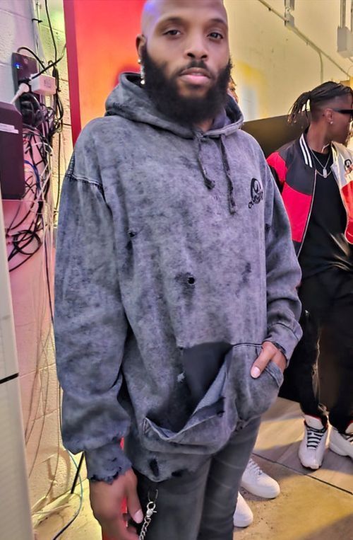Oomphff Distressed Acid Washed w/ Attached Chain Hoodie
