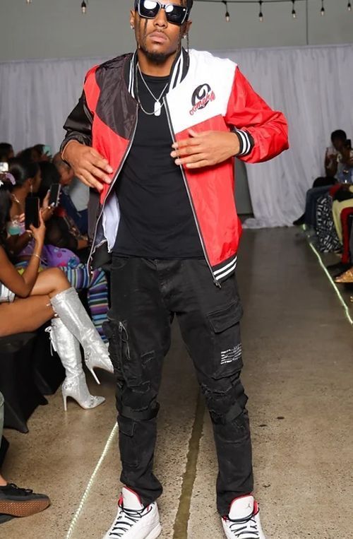 Oomphff Zip-Up Windbreaker in Black Red & White