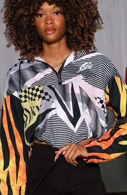 Oomphff Abstract Crop Pullover Hoodie