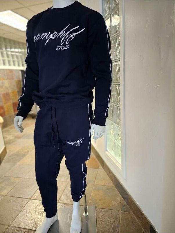 Navy Blue Est 2020 Pin Strip Jogger
