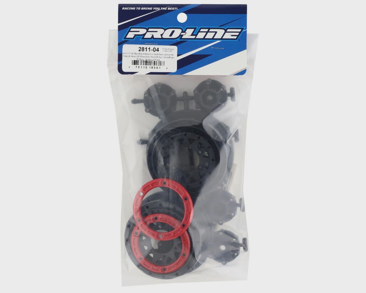 PRO2811-04, Pro-Line Raid Bead-Loc 2.2/3.0&quot; Short Course Wheels (Red/Black) (2) w/12mm &amp; 14mm Removable Hex