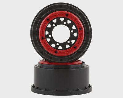PRO2811-04, Pro-Line Raid Bead-Loc 2.2/3.0" Short Course Wheels (Red/Black) (2) w/12mm &amp; 14mm Removable Hex