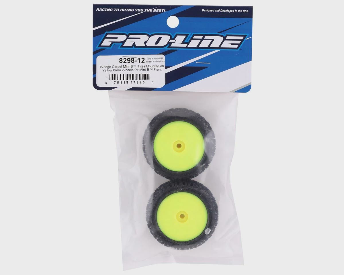PRO829812, Pro-Line Mini-B Front Pre-Mounted Wedge Carpet Tire (Yellow) (2) (Z3)