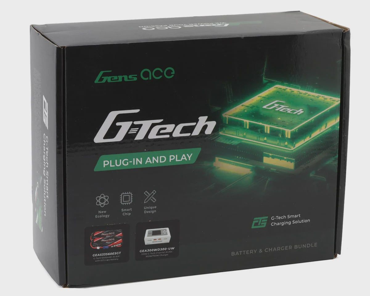 GEAD300533S60GT, Gens Ace G-Tech Smart 3S Bundle w/Two 3S 60C EC5 LiPo Batteries (5300mAh) &amp; IMars D300 Charger