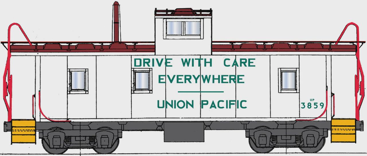 CCS1068-03, Centralia Car Shops CA-4 Caboose Union Pacific (UP) 3859 - &quot;Drive With Care Everywhere&quot; - HO Scale