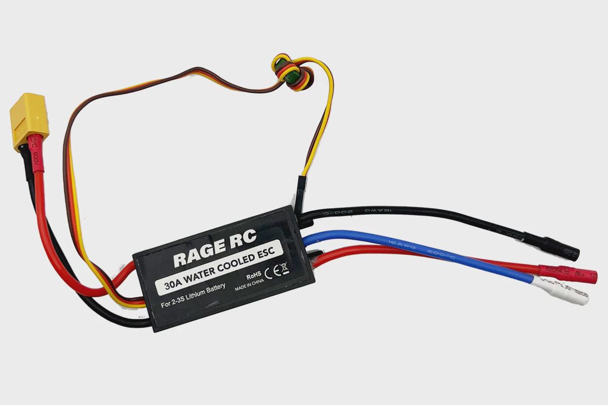 RGRB1435, 30A Water-Cooled Brushless ESC with Reverse &amp; XT60 Connector; Black Marlin EX Brushless