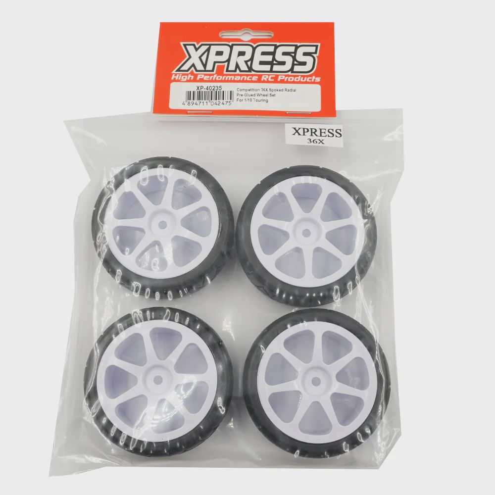 XP-40235, XPRESS Competition 36x Spoked Radial Pre-Glued Wheel Set For 1/10 Touring