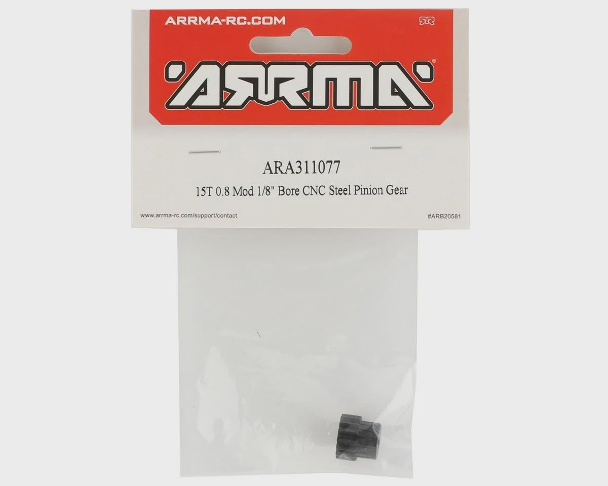 ARA311077, Arrma CNC Steel Mod 0.8 Pinion Gear (1/8" Bore) (15T)