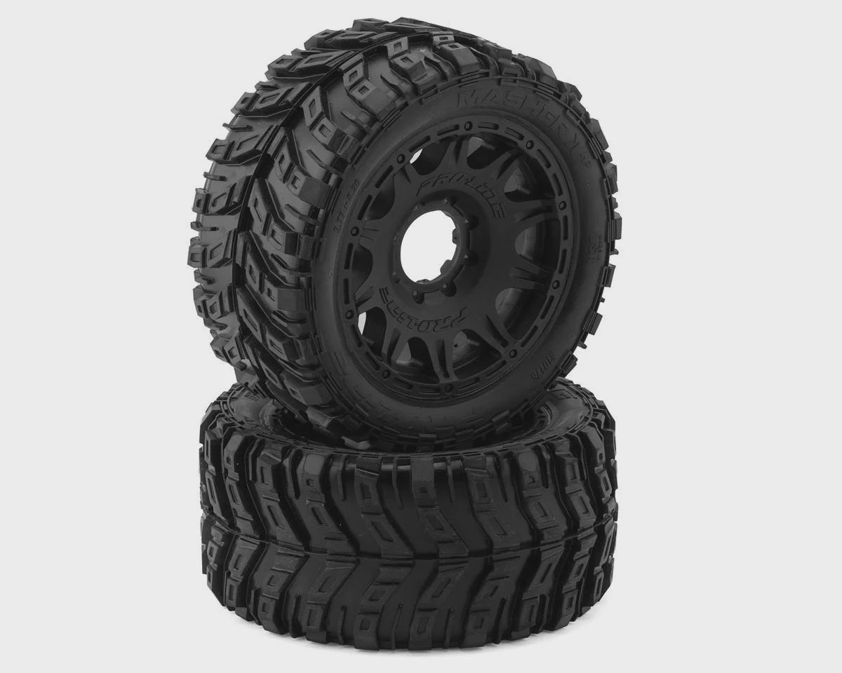 PRO10176-11, Pro-Line 1/6 Masher X HP Belted Pre-Mounted Monster Truck MTD Tires (Black) (2) w/24mm Hex