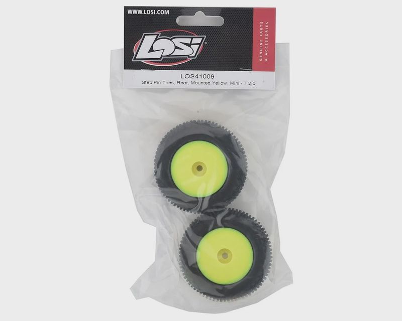 LOS41009, Losi Mini-T 2.0 Step Pin Pre-Mounted Rear Tires (Yellow) (2)