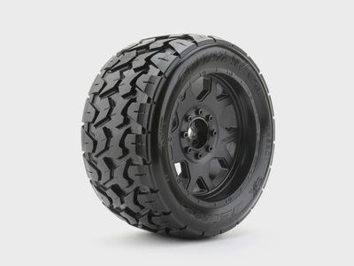 JKO5801CBMSGBB1, 1/5 XMT Tomahawk Tires Mounted on Black Claw Rims, Medium Soft, Belted, 24mm for Traxxas X-Maxx (2)