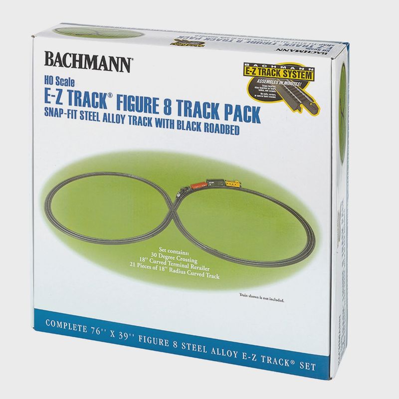 BAC44487, Bachmann - Figure-8 Track Pack - E-Z Track(R) -- With Steel Rail &amp; Black Roadbed - HO scale