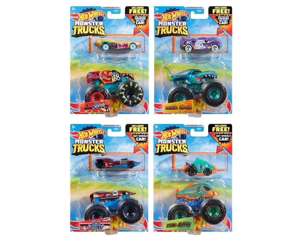 Mattel Hot Wheels 1/64 Scale DieCast Monster Trucks w/Crushable Cars Assortment