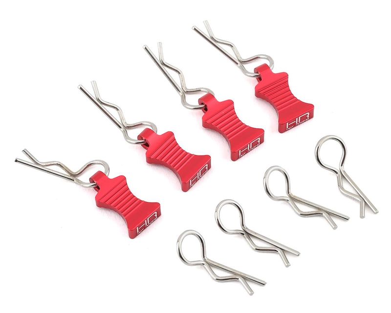 HRAAC03EZ02, Hot Racing 1/10 Aluminum EZ Pulls w/Body Clips (Red) (4)