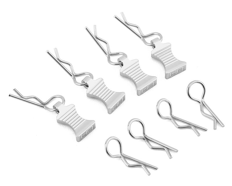 HRAAC03EZ08, Hot Racing 1/10 Aluminum EZ Pulls w/Body Clips (Silver) (4)