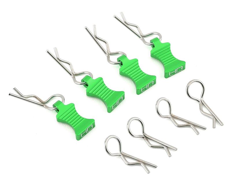 HRAAC03EZ05, Hot Racing 1/10 Aluminum EZ Pulls w/Body Clips (Green) (4)