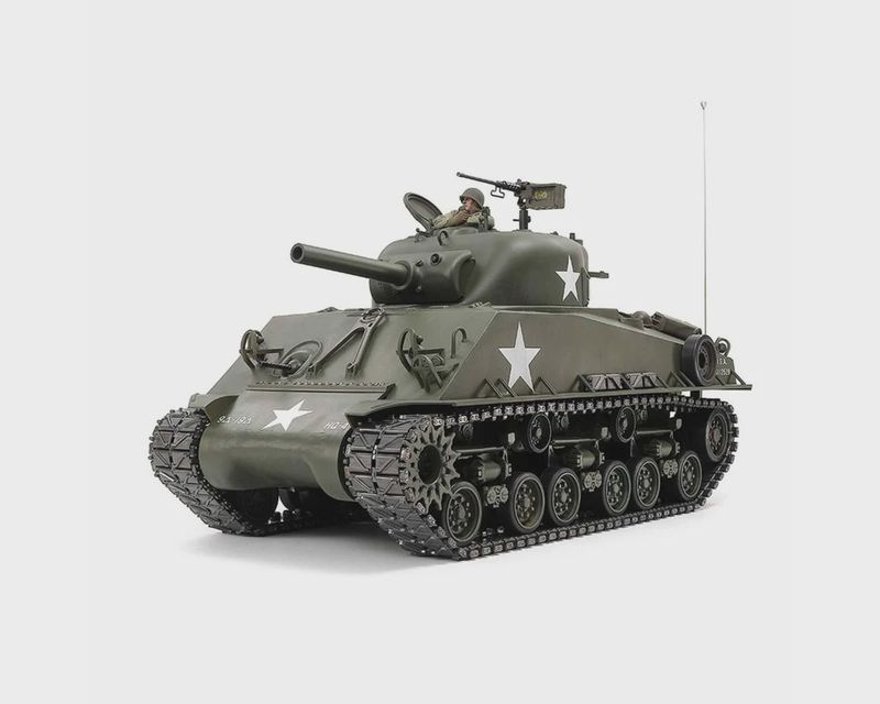 TAM56048, Tamiya 1/16 M4 Sherman 105mm Howitzer Scale Electric RC Tank (Mechanical Steering System)