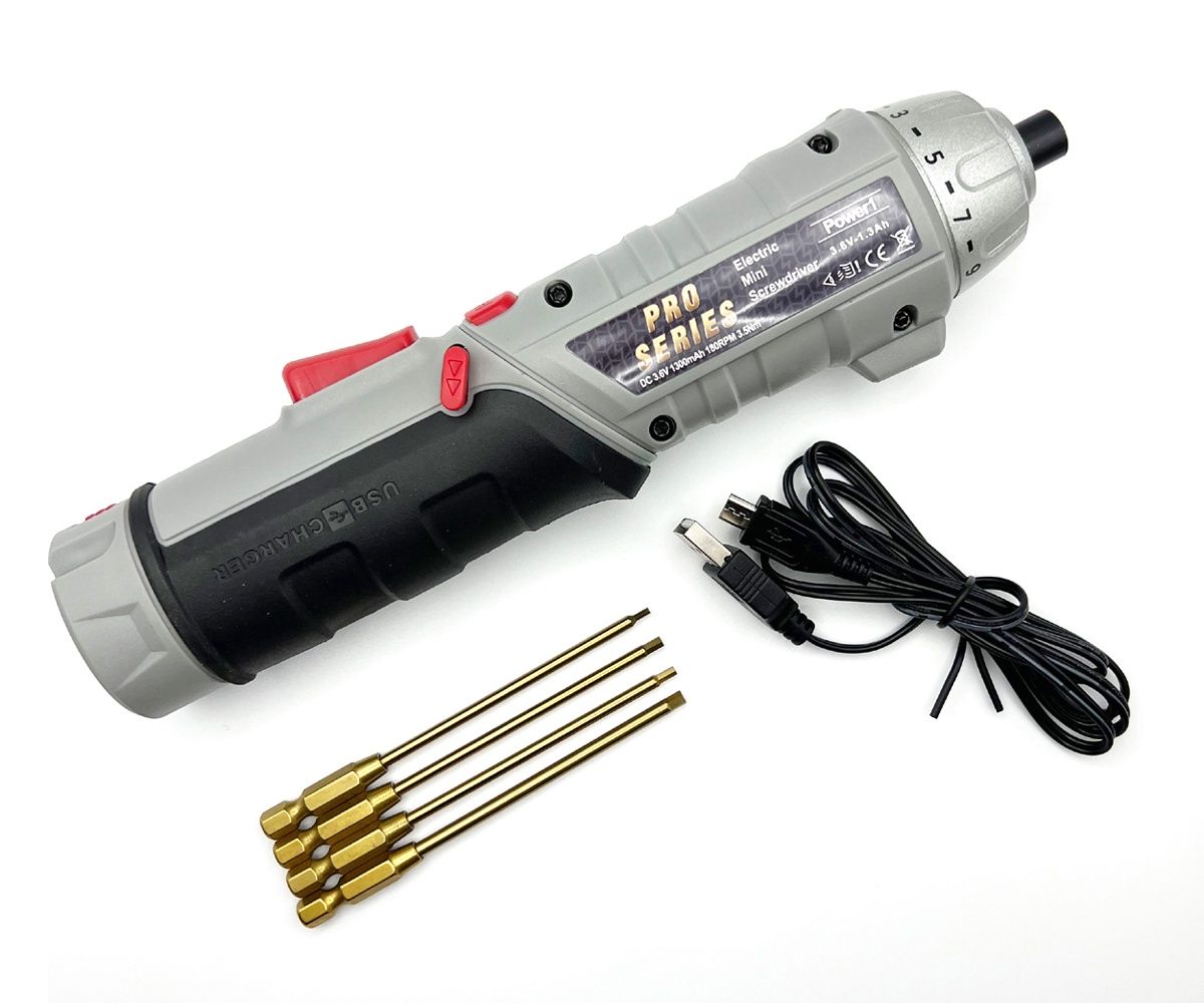 RCEPRO7030, Racers Edge Cordless Drill with Clutch &amp; Metric Tip Set (1.5/2.0/2.5/3mm)