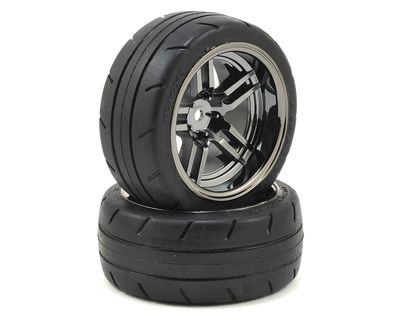 TRA8374, Traxxas 4-Tec 2.0 1.9&quot; Response X-Tra Wide Rear Pre-Mounted Tires w/Split-Spoke Wheels (Black Chrome) (2)