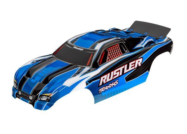 TRA3750, Traxxas Body, Rustler (also fits Rustler VXL), blue (painted, decals applied, assembled with wing)