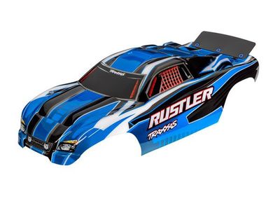 TRA3750, Traxxas Body, Rustler (also fits Rustler VXL), blue (painted, decals applied, assembled with wing)