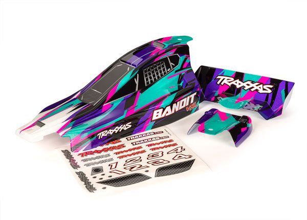 TRA2436T, Traxxas Body, Bandit VXL, purple/ wing (painted, decals applied)