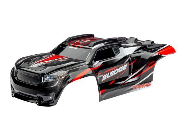 Traxxas Body, SledgeÔøΩ, red (painted, decals applied) (assembled with front &amp; rear body mounts and rear body support for clipless mounting)-1