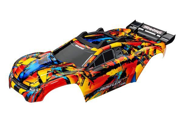 Traxxas Body, RustlerÔøΩ 4X4 VXL, Solar Flare (painted, decals applied) (assembled with front &amp; rear body mounts and rear body support for clipless mounting)