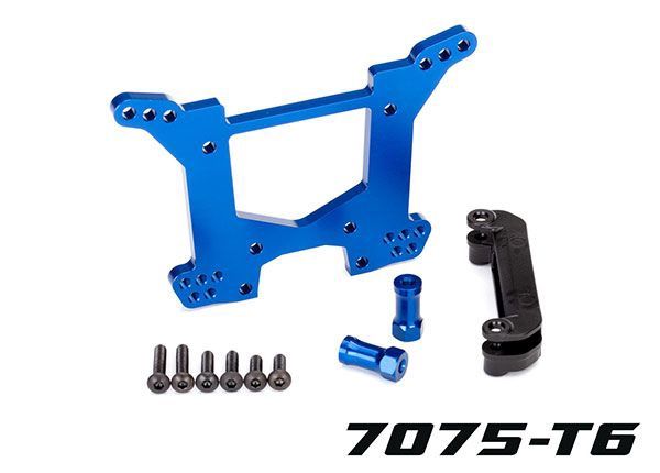 Traxxas Shock tower, rear, 7075-T6 aluminum (blue-anodized) (1)/ body mount bracket (1)-1