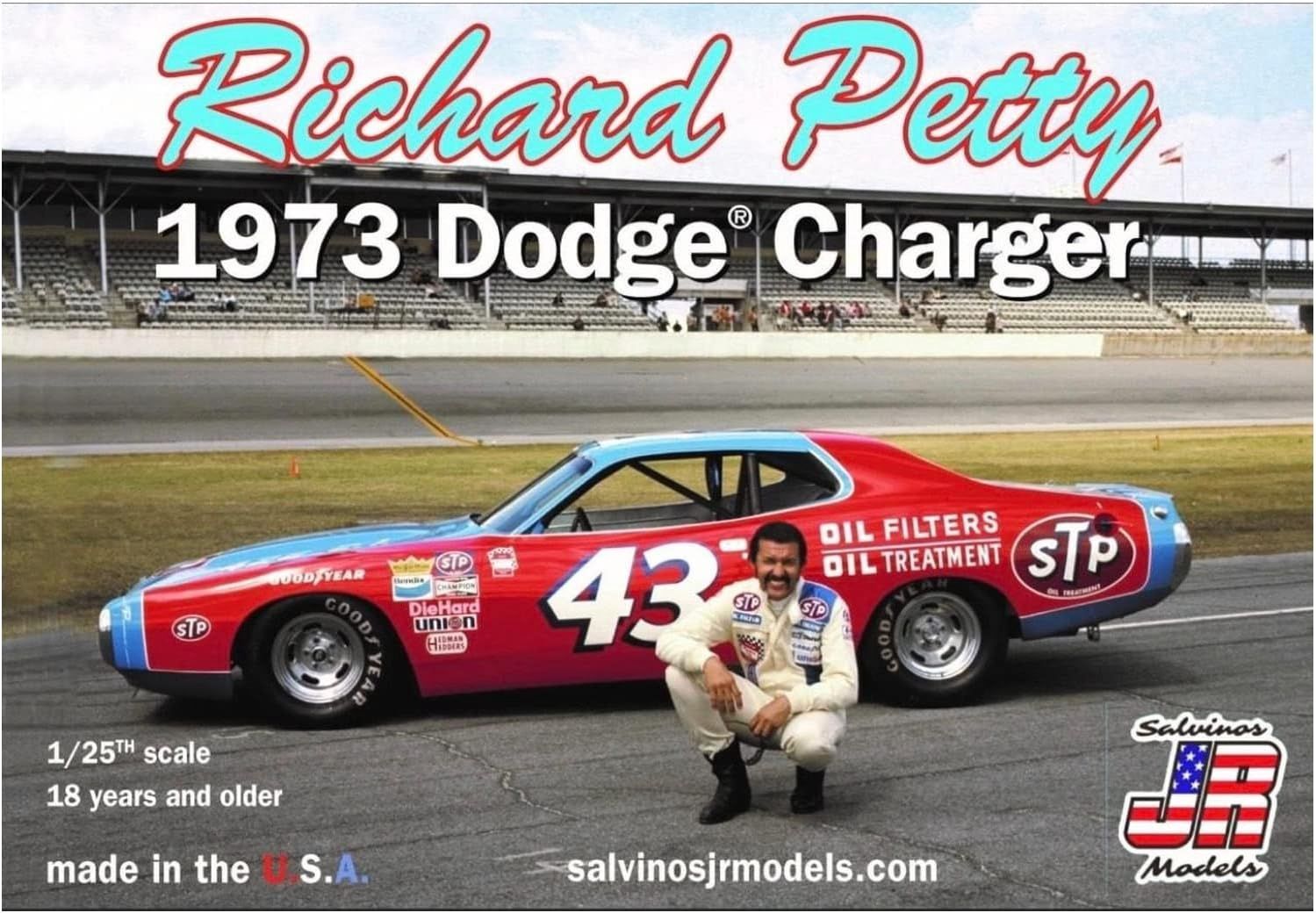 SJMRPDC1973D, Salvinos JR Models - Richard Petty #43 1973 Dodge Charger Race Car