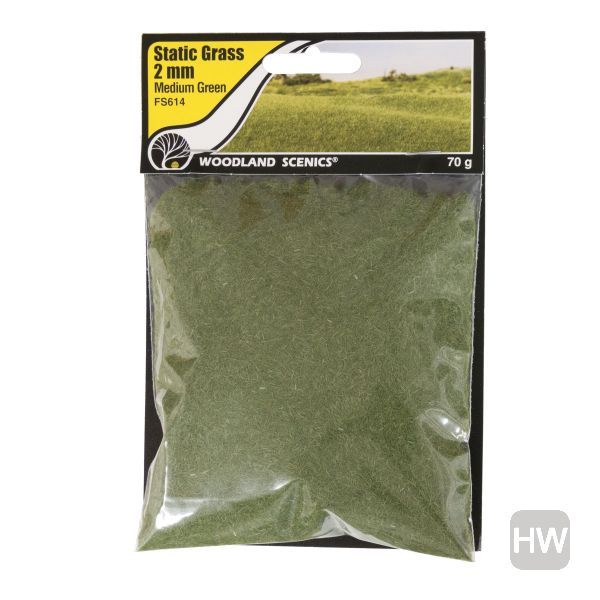 WOOFS614, Woodland Scenics - Static Grass Med Green 2mm