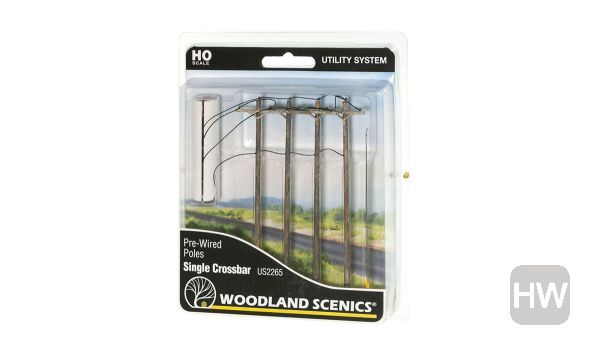 WOOUS2265, Woodland Scenics - Utility Poles Single Crossbar 4pk HO